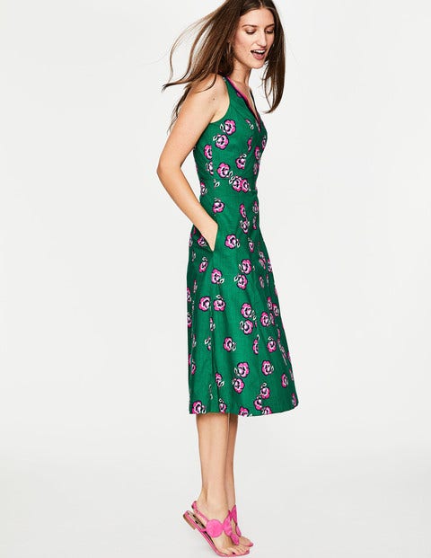 Charlotte Dress - Sap Green, Floral Scattered Charlotte Dress - Sap Green, Floral Scattered