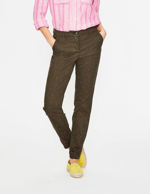 Rachel Chino Trousers - Khaki with Fluro Pink Spot Rachel Chino Trousers - Khaki with Fluro Pink Spot