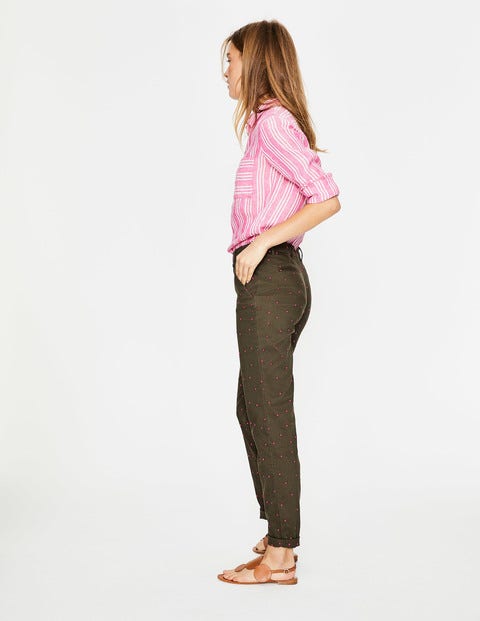 Rachel Chino Trousers - Khaki with Fluro Pink Spot Rachel Chino Trousers - Khaki with Fluro Pink Spot