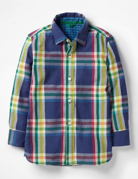 Double Cloth Shirt - Starboard Blue Rainbow Check Double Cloth Shirt - Starboard Blue Rainbow Check
