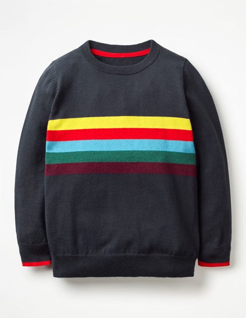 Stripy Crew Jumper - Navy Marl/Rainbow Stripy Crew Jumper - Navy Marl/Rainbow