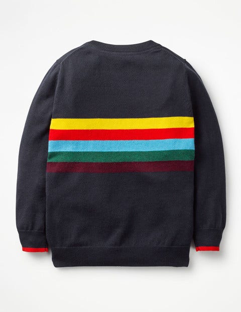 Stripy Crew Jumper - Navy Marl/Rainbow Stripy Crew Jumper - Navy Marl/Rainbow