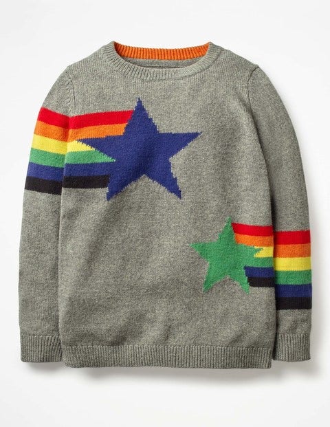 Graphic Crew Jumper - Charcoal Marl Rainbow Star Graphic Crew Jumper - Charcoal Marl Rainbow Star