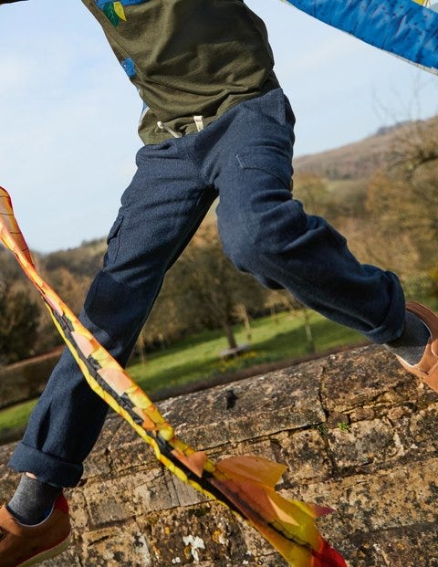 Brushed Tartan Cargo Pants - School Navy Herringbone Brushed Tartan Cargo Pants - School Navy Herringbone