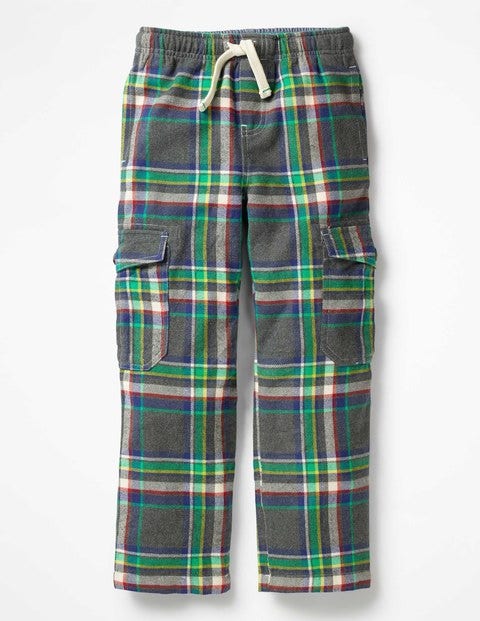 Gebürstete Tartan-Cargohose - Grau Meliert/Astrogrün, Kariert Gebürstete Tartan-Cargohose - Grau Meliert/Astrogrün, Kariert