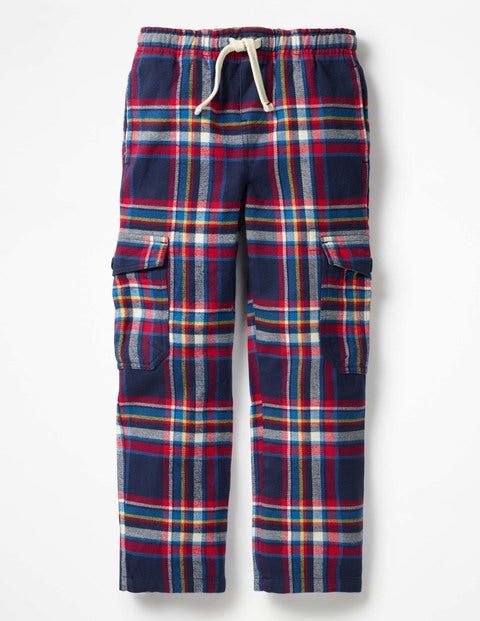 Brushed Tartan Cargo Pants - School Navy/Salsa Red Check Brushed Tartan Cargo Pants - School Navy/Salsa Red Check