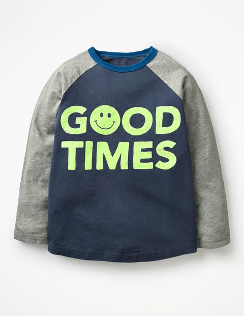 Slogan Raglan T-Shirt - Navy Blue Good Times Slogan Raglan T-Shirt - Navy Blue Good Times