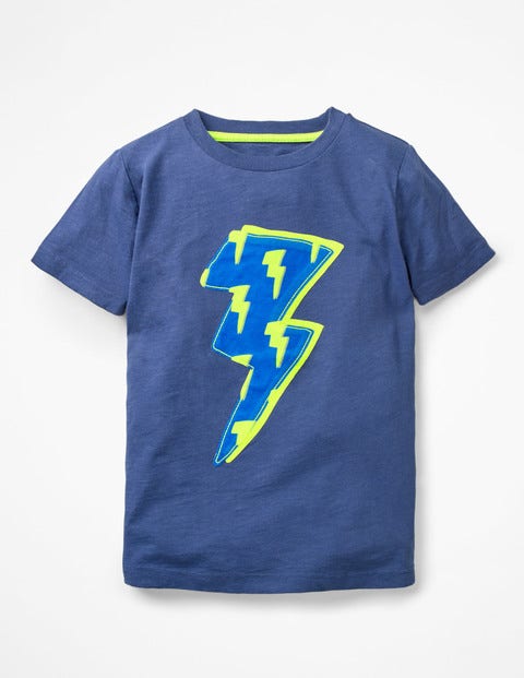 Printed Appliqué T-Shirt - Starboard Blue Lightning Bolt Printed Appliqué T-Shirt - Starboard Blue Lightning Bolt