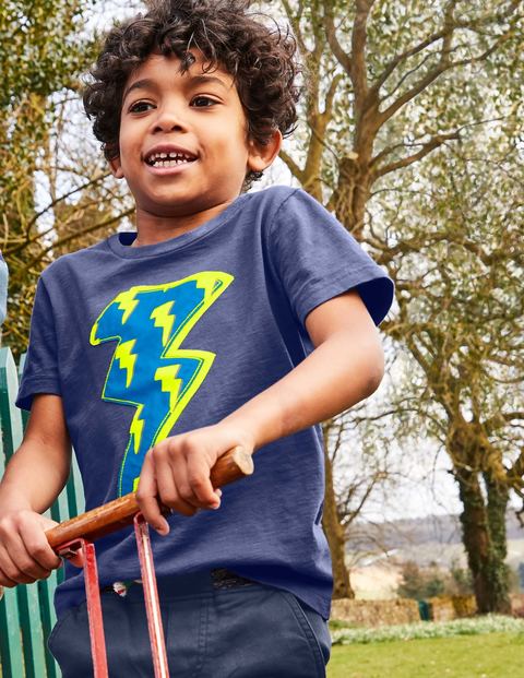 Printed Appliqué T-Shirt - Starboard Blue Lightning Bolt Printed Appliqué T-Shirt - Starboard Blue Lightning Bolt