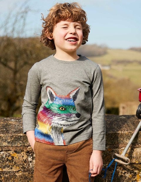 Wild Superstitch T-Shirt - Grey Marl Rainbow Fox Wild Superstitch T-Shirt - Grey Marl Rainbow Fox