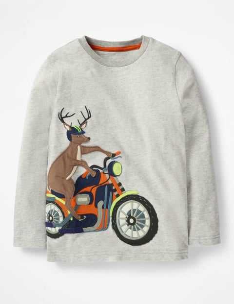 Vehicle Appliqué T-Shirt - Grey Marl Motorbike Stag Vehicle Appliqué T-Shirt - Grey Marl Motorbike Stag