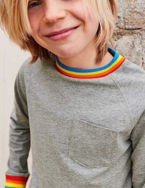Stripy Rib Raglan T-Shirt - Grey Marl Jaspé Stripy Rib Raglan T-Shirt - Grey Marl Jaspé