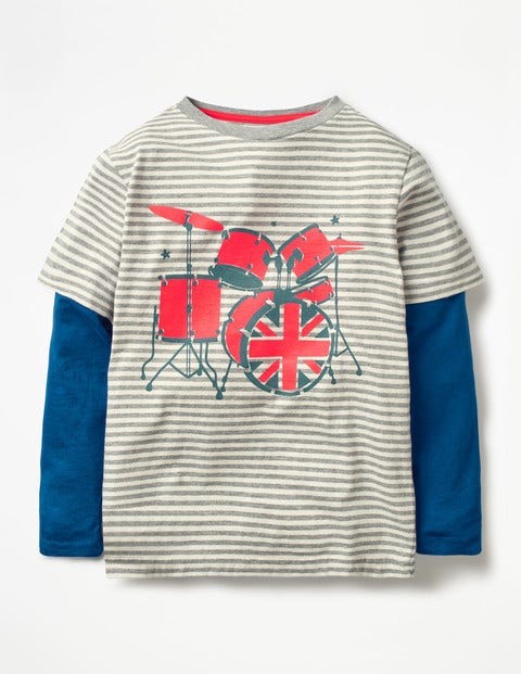 Stripy Music T-Shirt - Grey Marl/Ecru Drums Stripy Music T-Shirt - Grey Marl/Ecru Drums