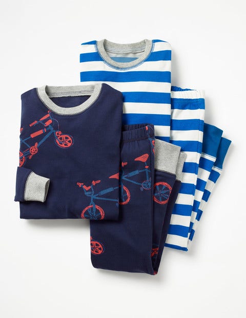 Twin Pack Long John Pajamas - School Navy Bike Twin Pack Long John Pajamas - School Navy Bike