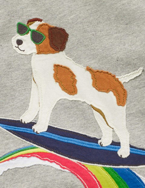 Action Appliqué T-Shirt - Grey Marl Surfing Sprout Action Appliqué T-Shirt - Grey Marl Surfing Sprout
