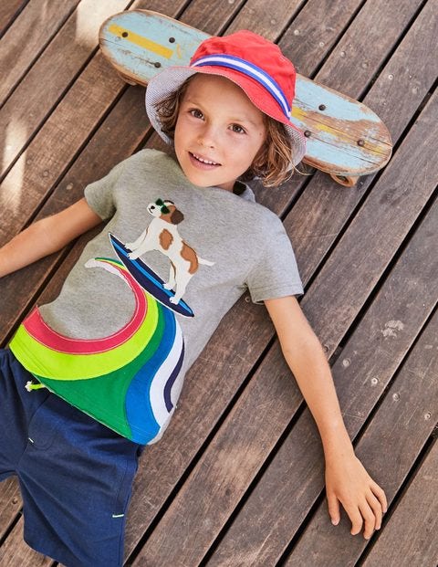 Action Appliqué T-Shirt - Grey Marl Surfing Sprout Action Appliqué T-Shirt - Grey Marl Surfing Sprout