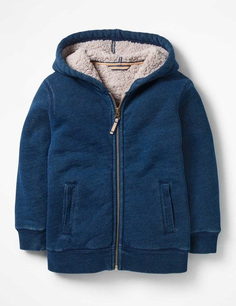 Borg-Lined Zip-Up Hoodie - Dark Indigo Borg-Lined Zip-Up Hoodie - Dark Indigo