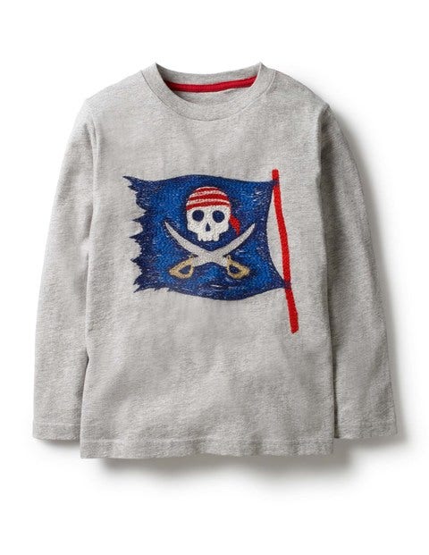 Pirate Superstitch T-Shirt - Grey Marl Pirate Flag Pirate Superstitch T-Shirt - Grey Marl Pirate Flag