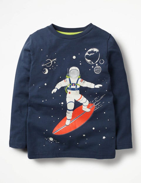 Glow-In-The-Dark Space T-Shirt - School Navy Surfing Astronaut Glow-In-The-Dark Space T-Shirt - School Navy Surfing Astronaut