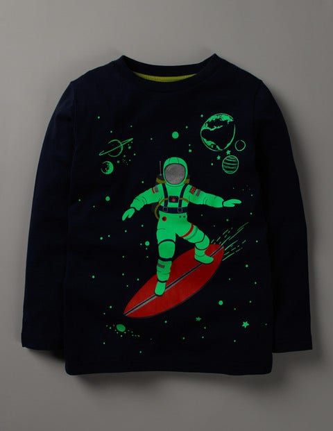 Glow-In-The-Dark Space T-Shirt - School Navy Surfing Astronaut Glow-In-The-Dark Space T-Shirt - School Navy Surfing Astronaut