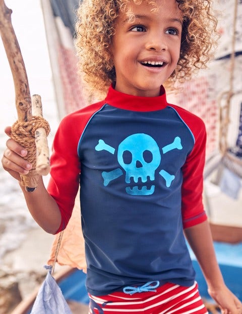 Badeshirt Mit Sonnenschutz Und Motiv - Meeresblau, Totenkopf Badeshirt Mit Sonnenschutz Und Motiv - Meeresblau, Totenkopf