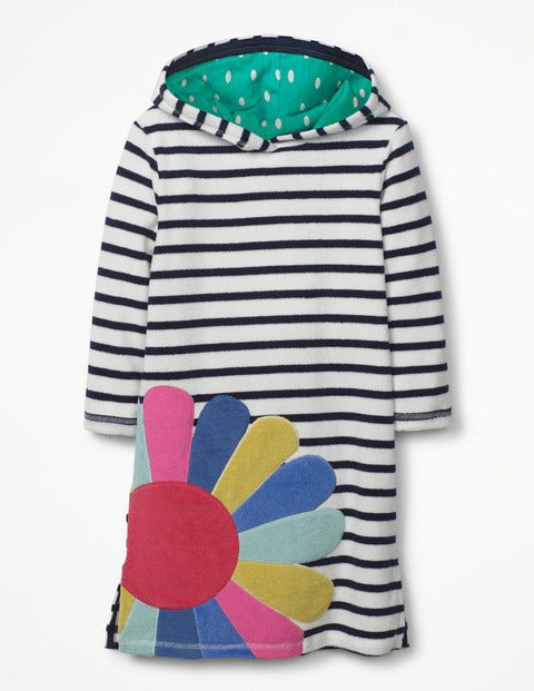 Appliqué Towelling Beach Dress - Ivory/School Navy Flower Appliqué Towelling Beach Dress - Ivory/School Navy Flower