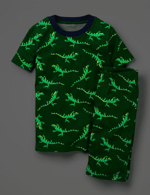 Glow-In-The-Dark Short Pajamas - Runner Bean Green Lizards Glow-In-The-Dark Short Pajamas - Runner Bean Green Lizards