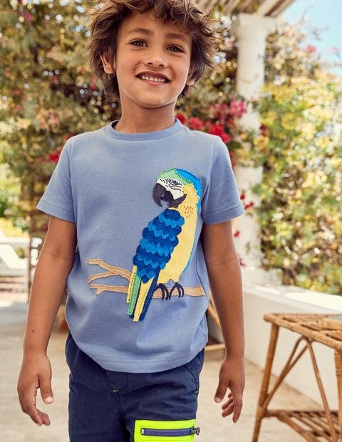 Animal Appliqué T-Shirt - Hook Blue Parrot Animal Appliqué T-Shirt - Hook Blue Parrot