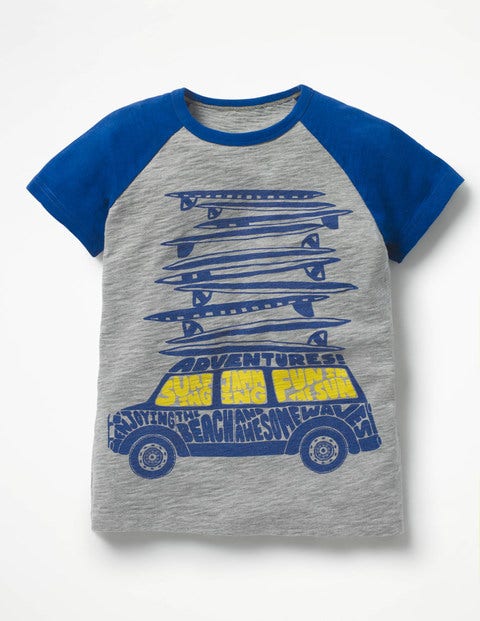 T-Shirt Mit Roadtrip-Grafikmuster - Grau Meliert/Orion-Blau, Auto T-Shirt Mit Roadtrip-Grafikmuster - Grau Meliert/Orion-Blau, Auto