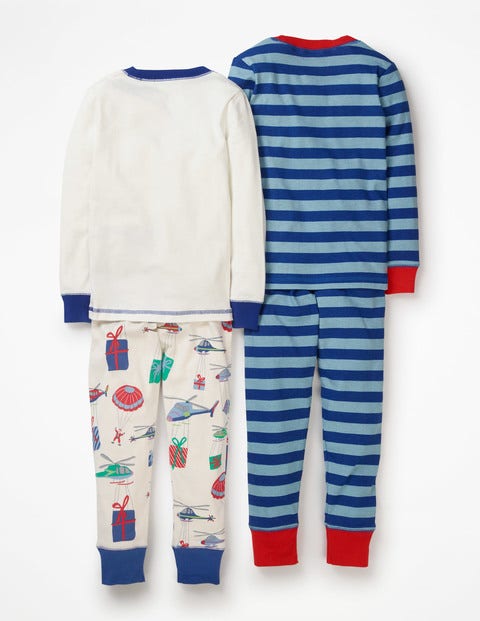Twin Pack Long John Pyjamas - Ecru Ho Ho Helictopters Twin Pack Long John Pyjamas - Ecru Ho Ho Helictopters