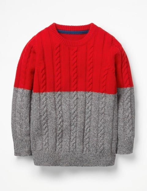 Colourblock Cable Crew Sweater - Flame Red/Grey Marl Colourblock Cable Crew Sweater - Flame Red/Grey Marl