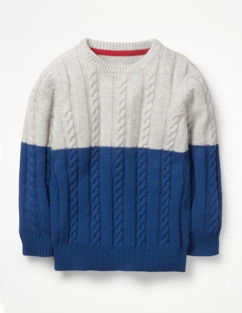 Colourblock Cable Crew Jumper - Pearl White/Ocean Blue Colourblock Cable Crew Jumper - Pearl White/Ocean Blue