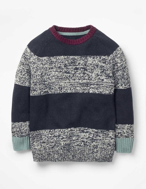 Stripy Raglan Crew Sweater - School Navy/Navy Marl Twist Stripy Raglan Crew Sweater - School Navy/Navy Marl Twist