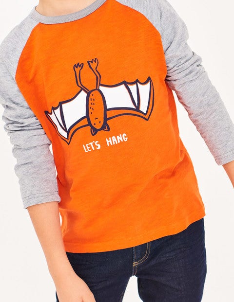 Halloween-Raglan-Oberteil - Clownfisch-Orange, Fledermaus Halloween-Raglan-Oberteil - Clownfisch-Orange, Fledermaus