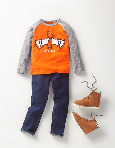 Halloween-Raglan-Oberteil - Clownfisch-Orange, Fledermaus Halloween-Raglan-Oberteil - Clownfisch-Orange, Fledermaus