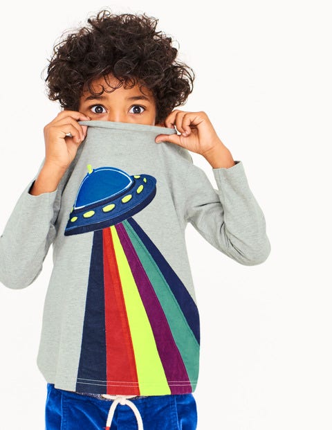Space Appliqué T-Shirt - Grey Marl UFO Space Appliqué T-Shirt - Grey Marl UFO