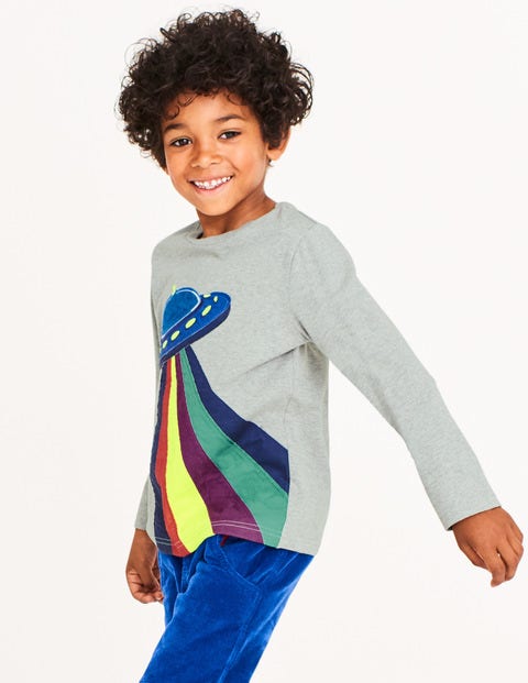 Space Appliqué T-Shirt - Grey Marl UFO Space Appliqué T-Shirt - Grey Marl UFO