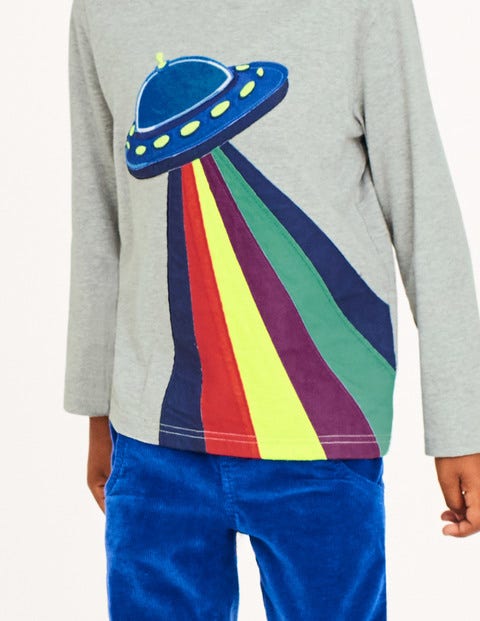 Space Appliqué T-Shirt - Grey Marl UFO Space Appliqué T-Shirt - Grey Marl UFO