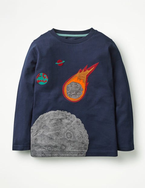 Space Appliqué T-Shirt - School Navy Asteroid Space Appliqué T-Shirt - School Navy Asteroid