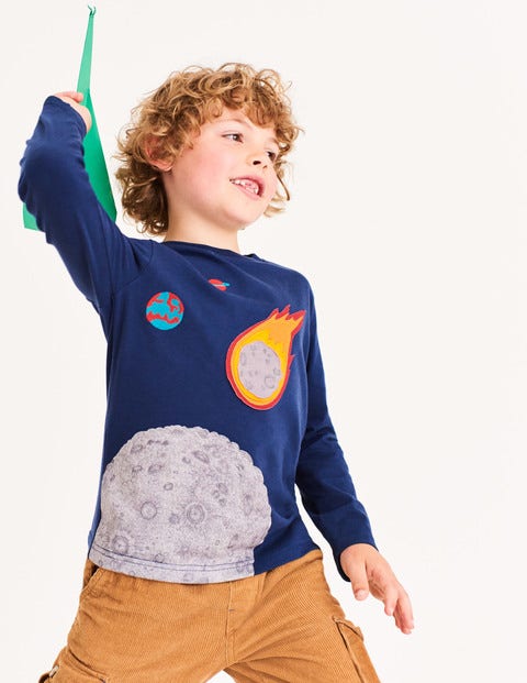 Space Appliqué T-Shirt - School Navy Asteroid Space Appliqué T-Shirt - School Navy Asteroid