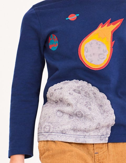 Space Appliqué T-Shirt - School Navy Asteroid Space Appliqué T-Shirt - School Navy Asteroid