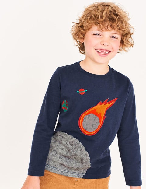 Space Appliqué T-Shirt - School Navy Asteroid Space Appliqué T-Shirt - School Navy Asteroid