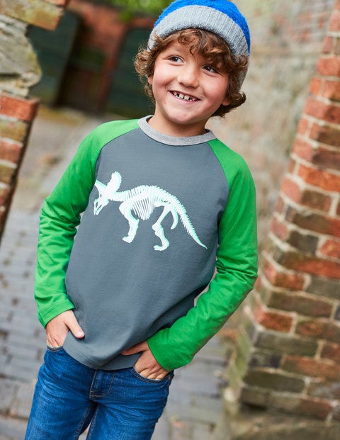 Printed Raglan T-Shirt - Cobble Grey Dino Skeleton Printed Raglan T-Shirt - Cobble Grey Dino Skeleton