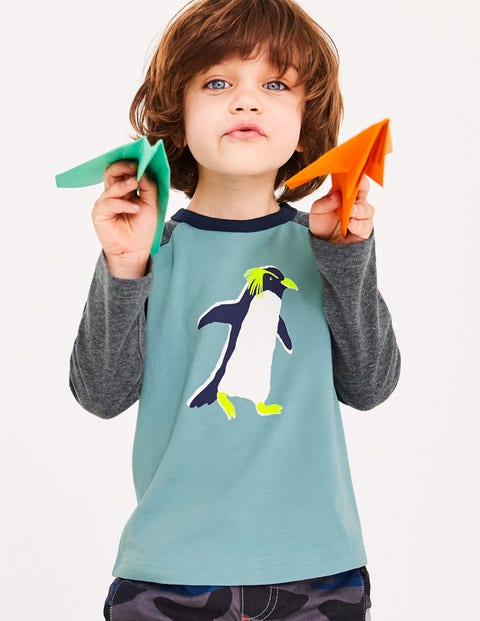 Printed Raglan T-Shirt - Dolphin Blue Penguin Printed Raglan T-Shirt - Dolphin Blue Penguin