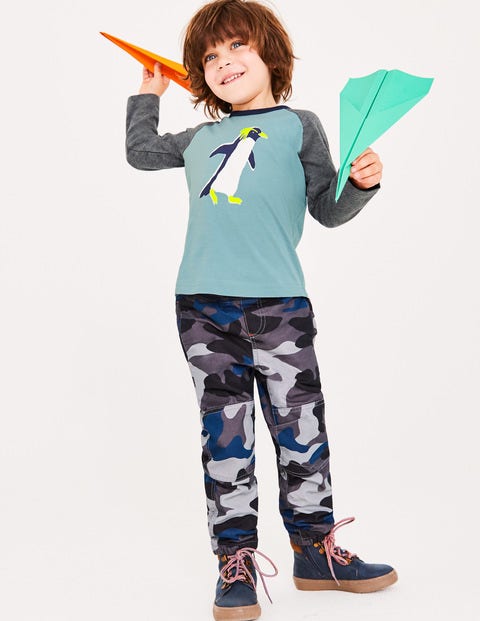 Printed Raglan T-Shirt - Dolphin Blue Penguin Printed Raglan T-Shirt - Dolphin Blue Penguin
