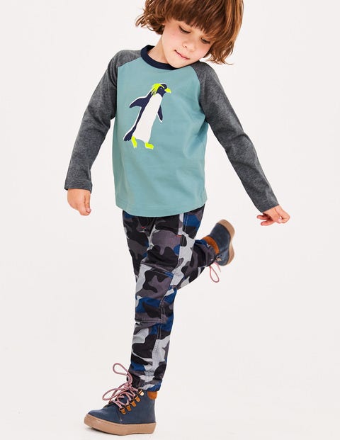 Printed Raglan T-Shirt - Dolphin Blue Penguin Printed Raglan T-Shirt - Dolphin Blue Penguin