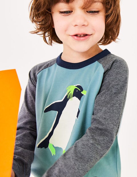 Printed Raglan T-Shirt - Dolphin Blue Penguin Printed Raglan T-Shirt - Dolphin Blue Penguin
