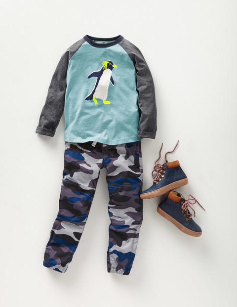Printed Raglan T-Shirt - Dolphin Blue Penguin Printed Raglan T-Shirt - Dolphin Blue Penguin