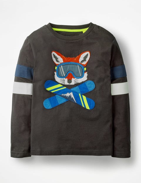 Cool Animals Appliqué T-Shirt - Volcanic Grey Snowboarding Fox Cool Animals Appliqué T-Shirt - Volcanic Grey Snowboarding Fox