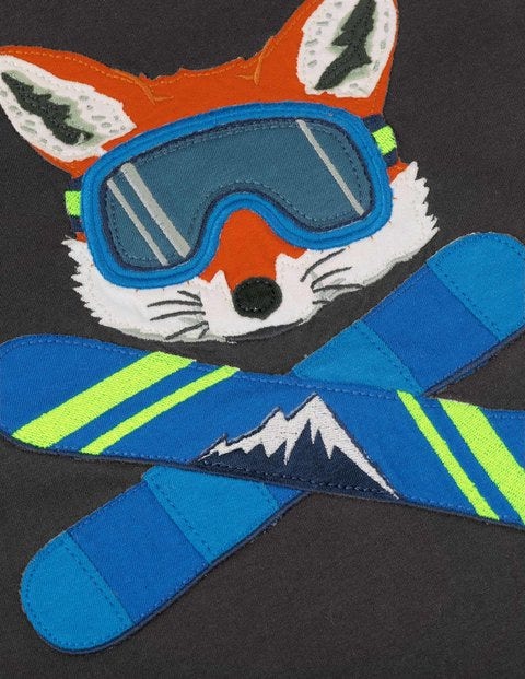 Cool Animals Appliqué T-Shirt - Volcanic Grey Snowboarding Fox Cool Animals Appliqué T-Shirt - Volcanic Grey Snowboarding Fox